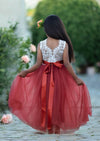 Boho Tulle Flower Girl Dress Sleeveless Rust - 