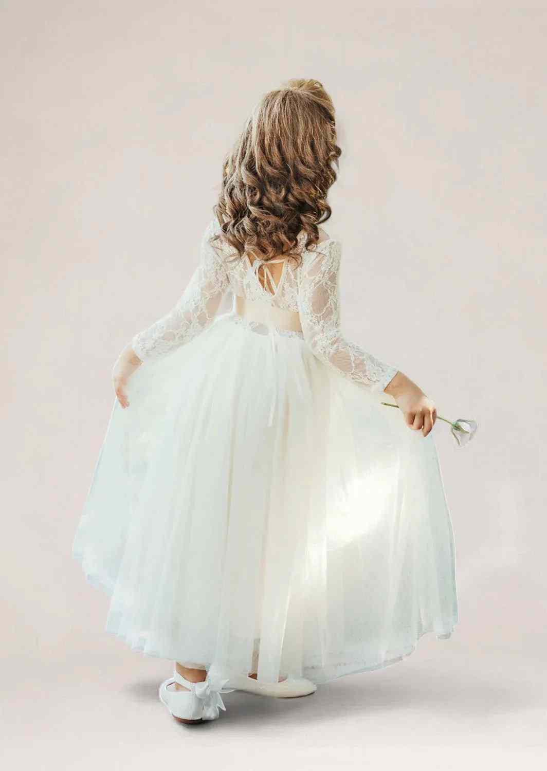 Ivory tulle and lace boho flower girl dress