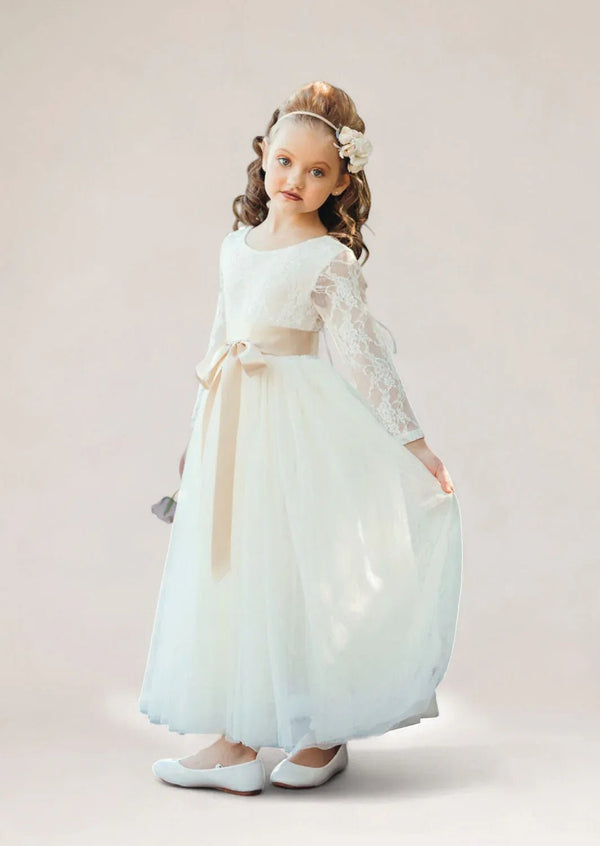 Boho Tulle Scoop Back Flower Girl Dress Ivory - 