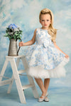 GIRLS - Blue & Silver Brocade Girls Party Dress - Hannah Rose Vintage Boutique