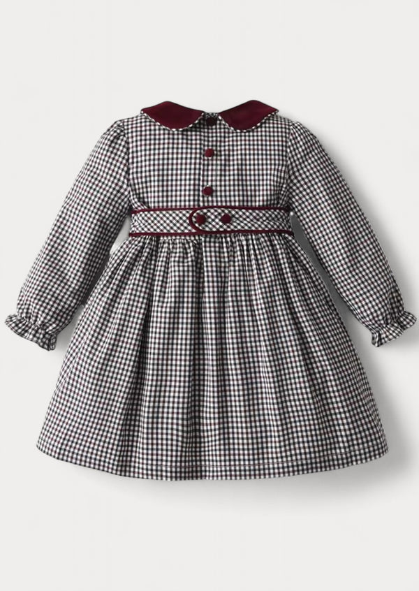 Velvet Collar Burgundy Check Dress