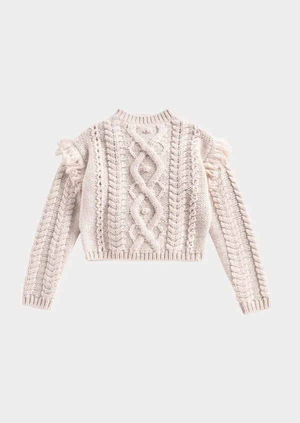 Cable Knit Long Sleeve Sweater | Beige - 