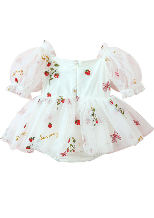 Strawberry Birthday Cake Romper  White Cake Smash Outfit Girl