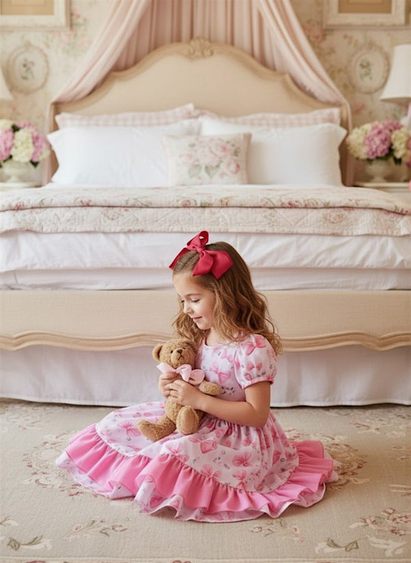 Candy Pink Petal Bows Twirl Dress - 
