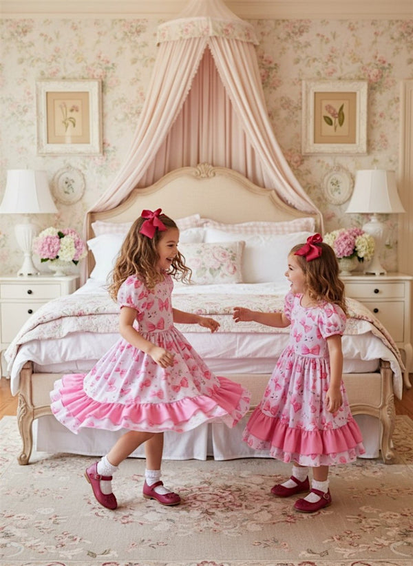 Candy Pink Petal Bows Twirl Dress - 