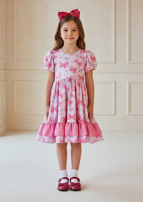 Candy Pink Petal Bows Twirl Dress - 