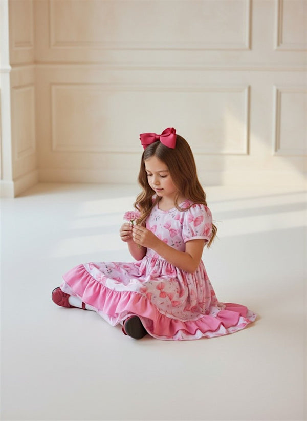 Candy Pink Petal Bows Twirl Dress - 