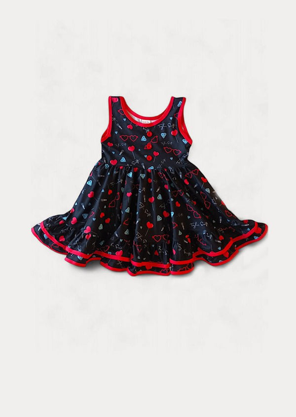 Candy Print Twirl Dress Black - 