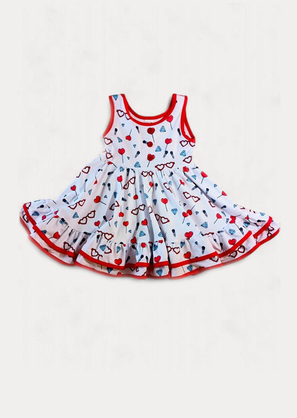 Candy Print Twirl Dress White - 