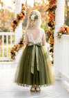 Celine Deep Olive Sleeveless Flower Girl Dress - 