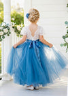 Celine Dusty Blue Flutter Sleeve Flower Girl Dress - 