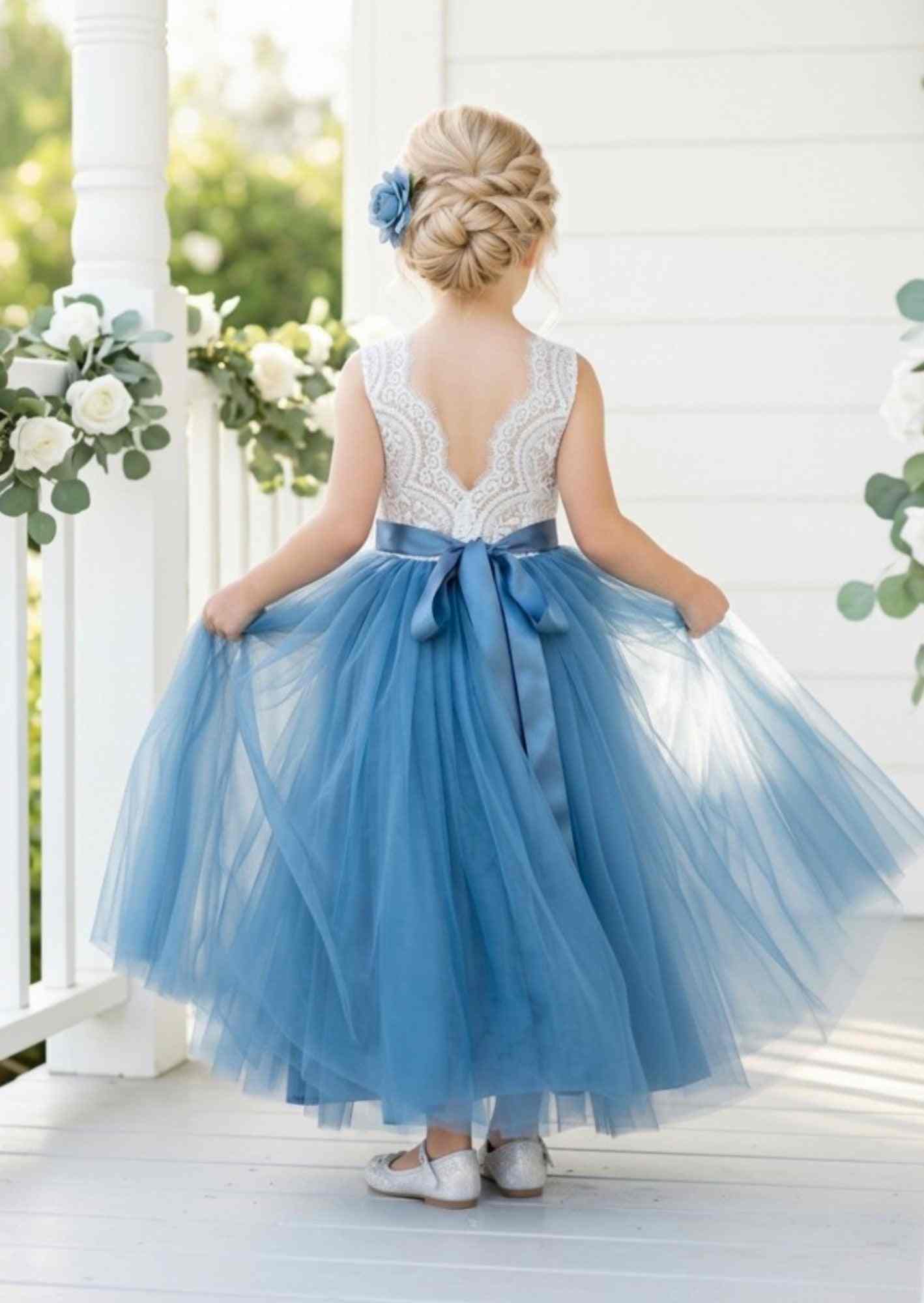 Celine Dusty Blue Sleeveless Flower Girl Dress - 
