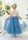 Celine Dusty Blue Sleeveless Flower Girl Dress - 