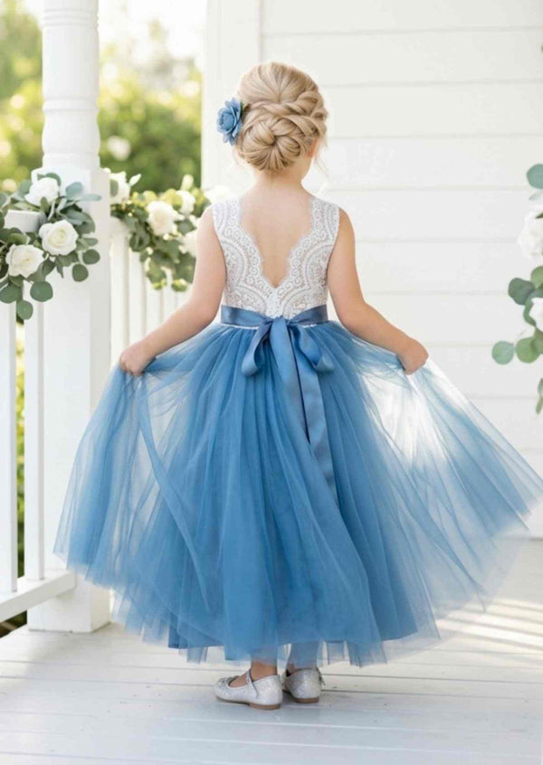 Celine Dusty Blue Sleeveless Flower Girl Dress Celine Dusty Blue Sleeveless Flower Girl Dress
