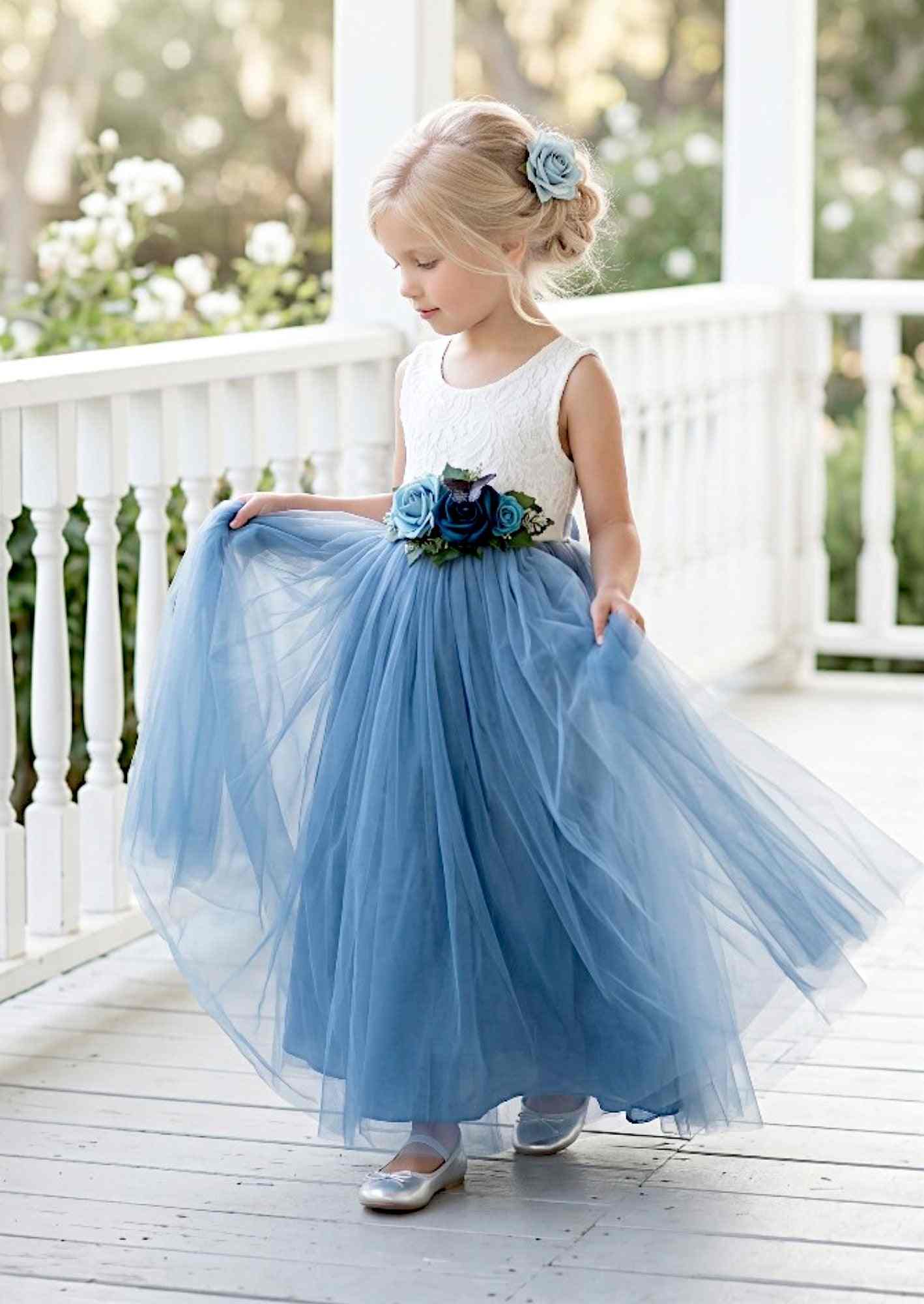 Celine Dusty Blue Sleeveless Flower Girl Dress - 