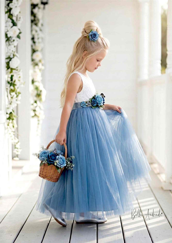 Celine Dusty Blue Sleeveless Flower Girl Dress - 