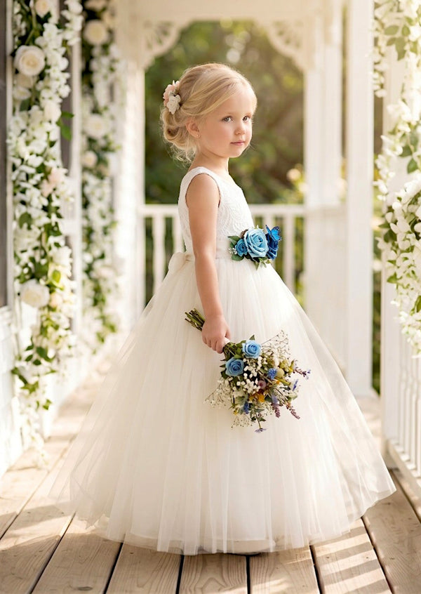 Celine Ivory Sleeveless Flower Girl Dress - 
