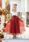 Celine rust sleeveless flower girl dress with lace bodice and flowing tulle skirt