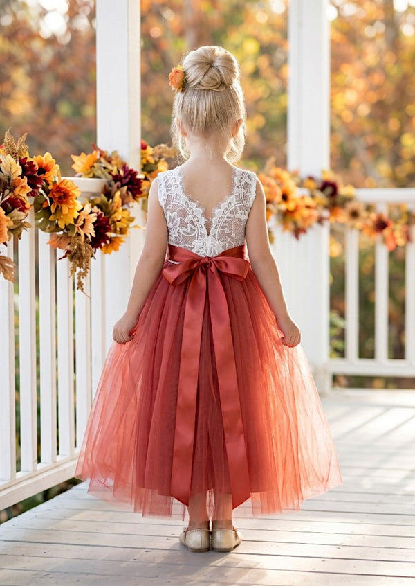 Celine Rust Sleeveless Flower Girl Dress - 