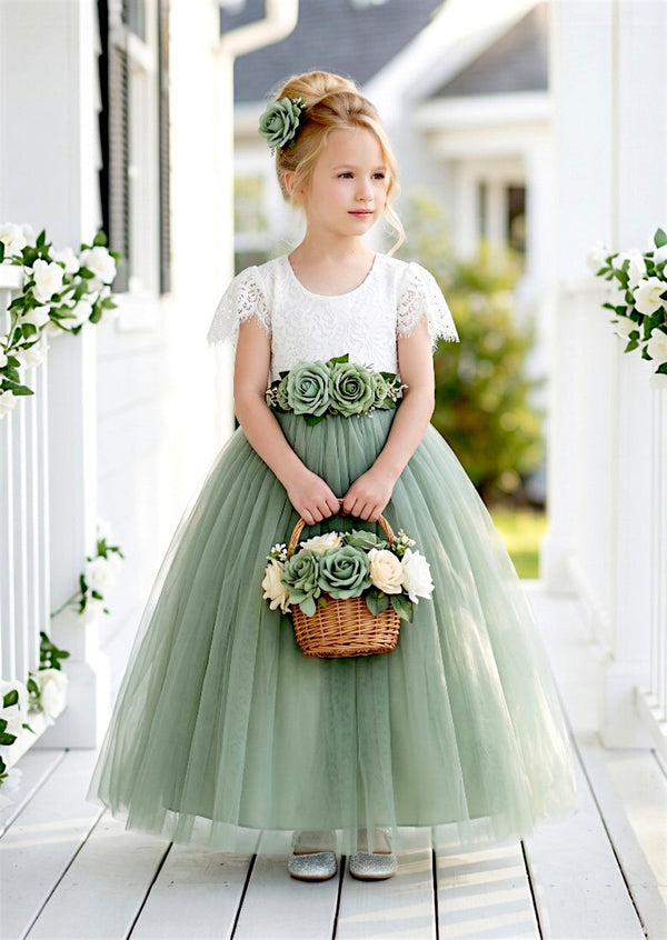 Celine Sage Flutter Sleeve Flower Girl Dress - 