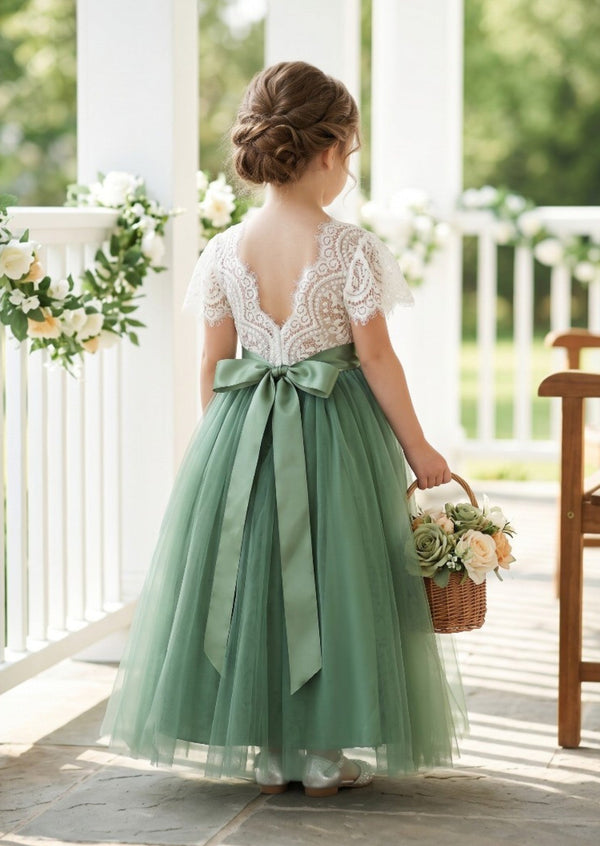 Celine Sage Flutter Sleeve Flower Girl Dress - 