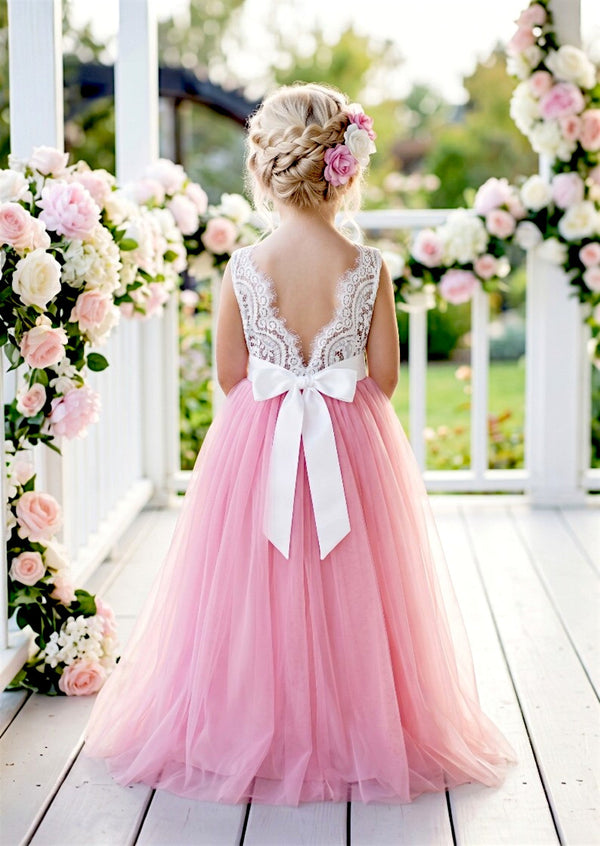 Celine Sleeveless Pink Flower Girl Dress - 