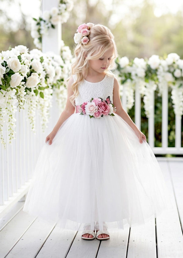 Celine White Sleeveless Flower Girl Dress - 