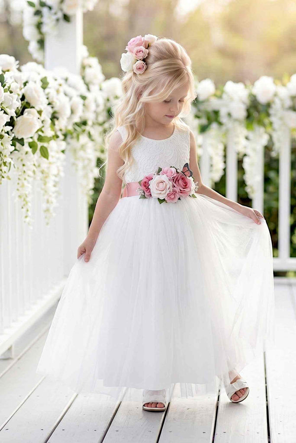 Celine White Sleeveless Flower Girl Dress - 