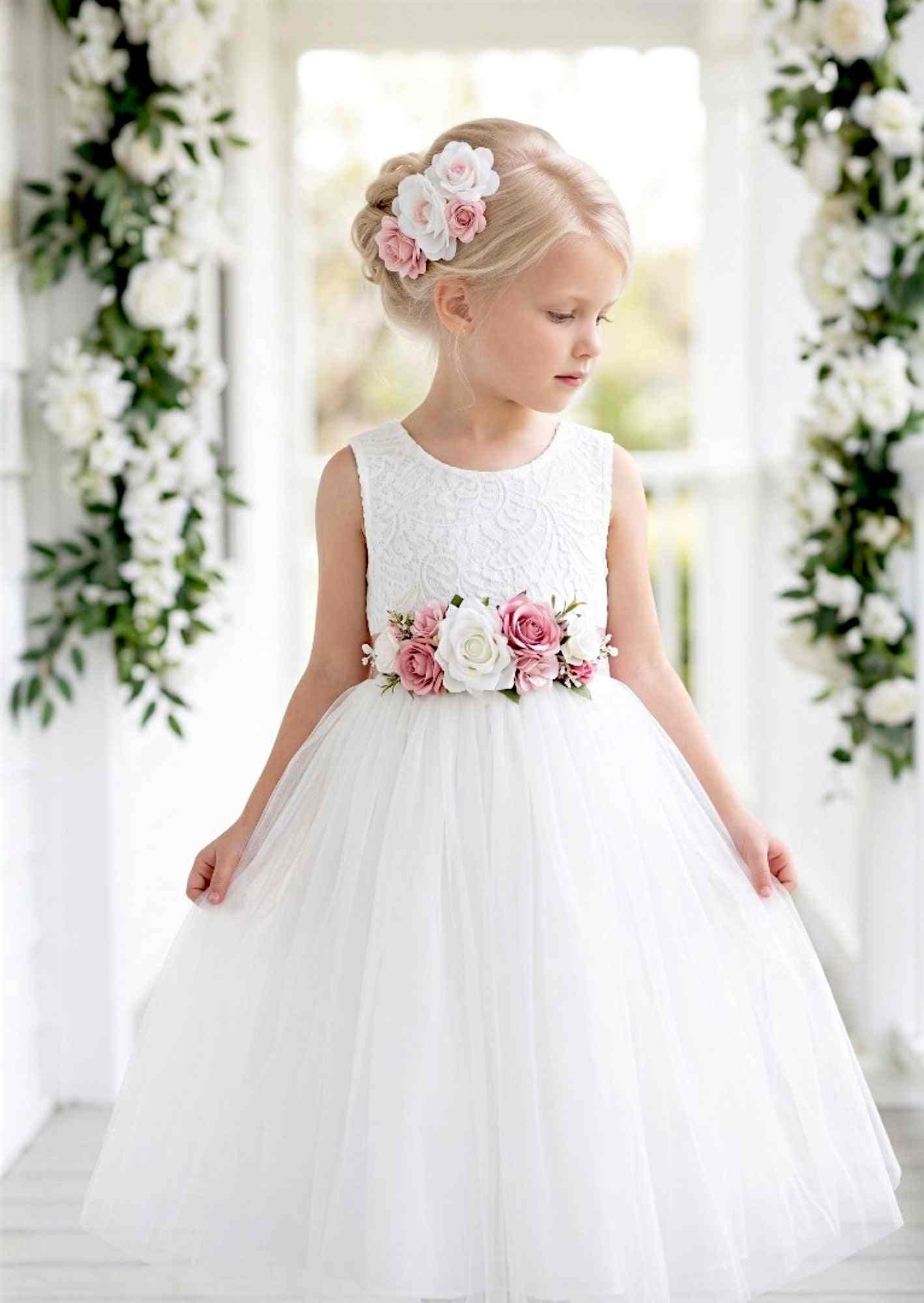 Celine White Sleeveless Flower Girl Dress - 