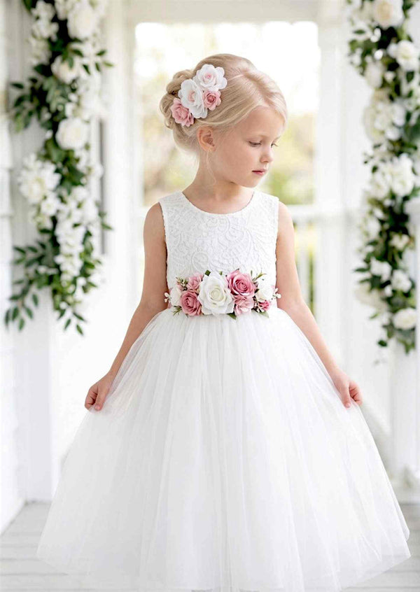 Celine White Sleeveless Flower Girl Dress - 