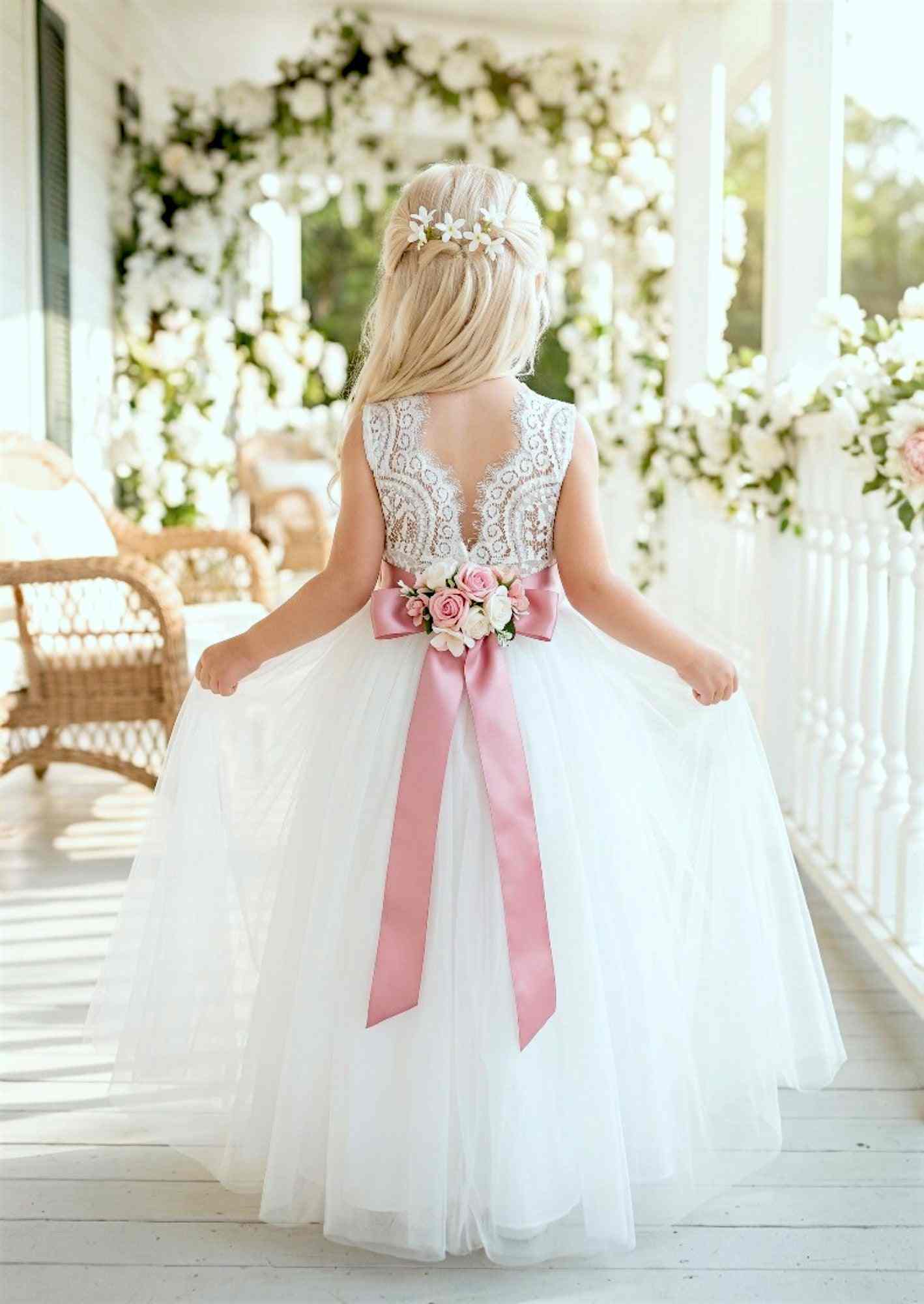Celine White Sleeveless Flower Girl Dress - 