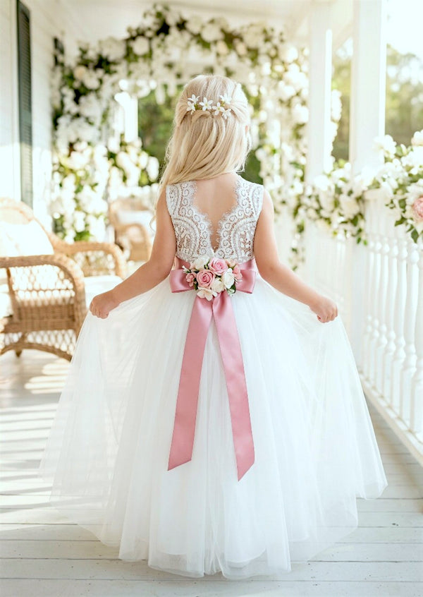 Celine White Sleeveless Flower Girl Dress - 
