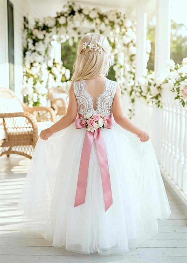 White Lace & Tulle Flower Girl Dresses White Lace & Tulle Flower Girl Dresses