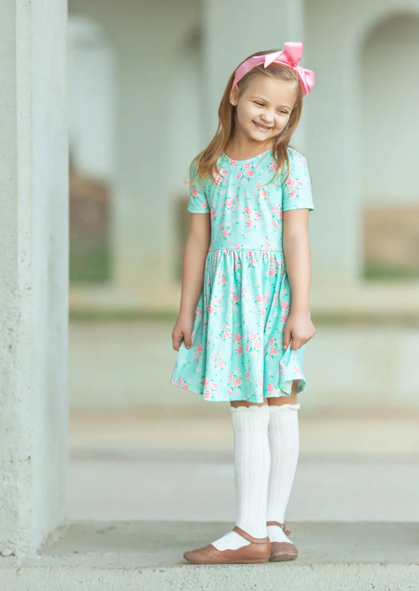 Charlotte Twirl Dress Blue Roses - 