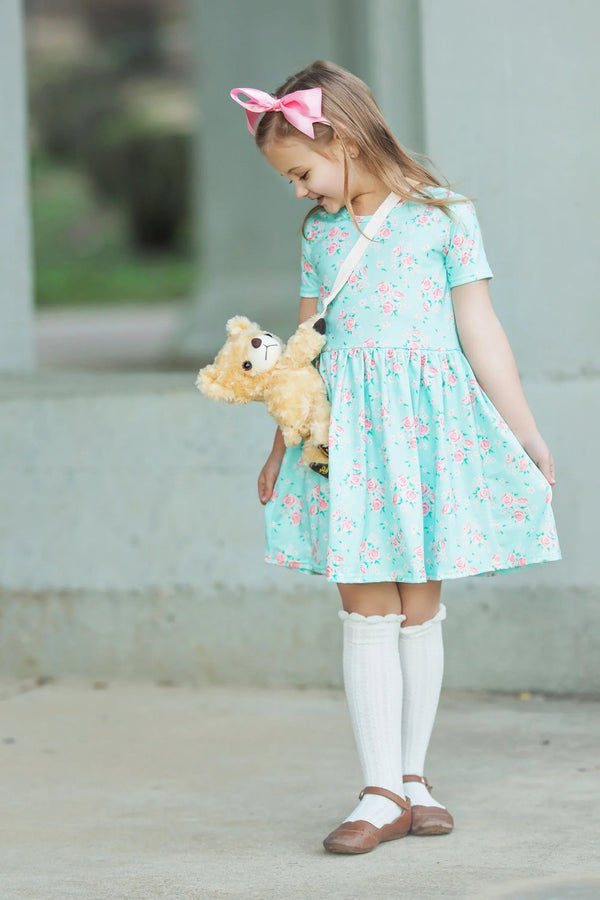 Charlotte Twirl Dress Blue Roses - 