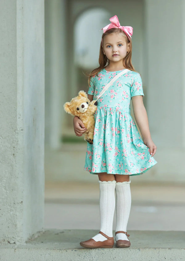 Charlotte Twirl Dress Blue Roses - 