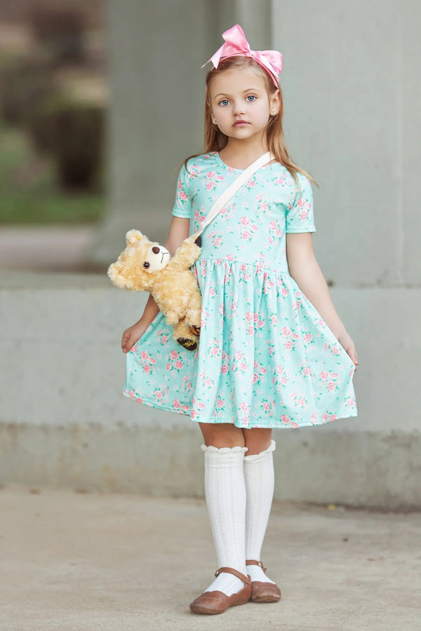 Charlotte Twirl Dress Blue Roses - 