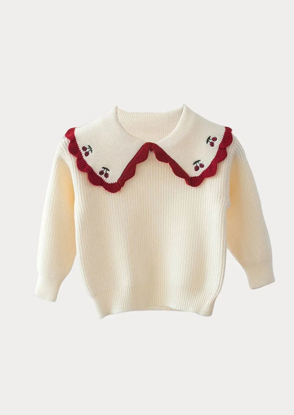 Cherry Collar Pullover | Cream - 