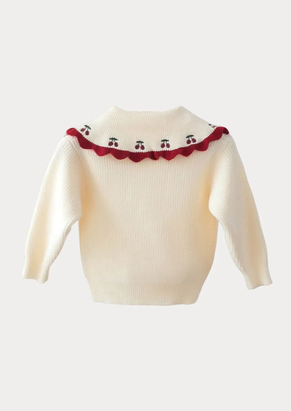 Cherry Collar Pullover | Cream - 