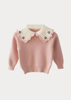 Girls Pink Cherry Collar Pullover Sweater - Fall School Sweaters