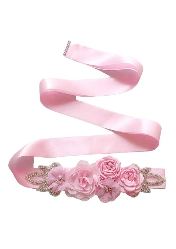 Chiffon Flower & Rhinestone Flower Girl Sash - 