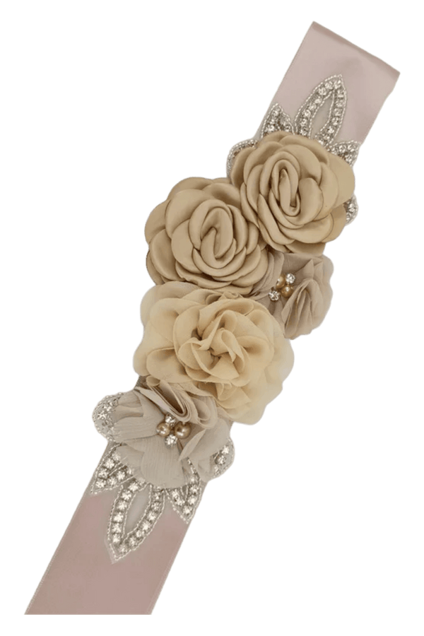 Chiffon Flower & Rhinestone Flower Girl Sash - 
