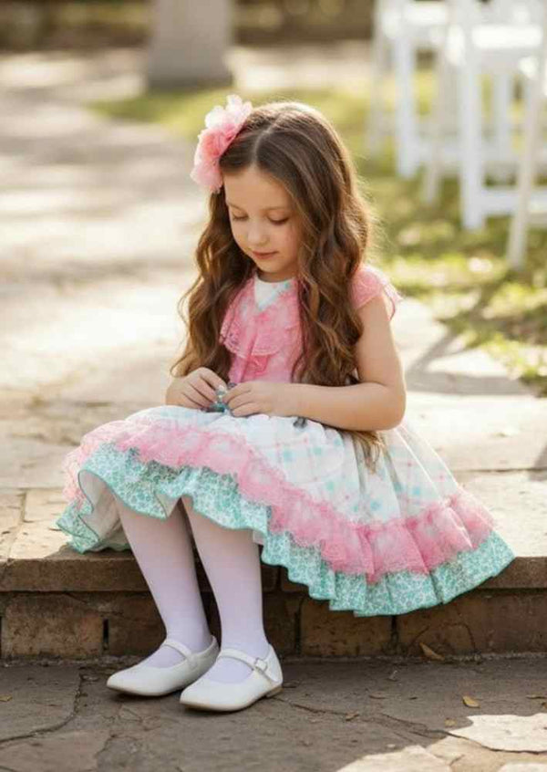 Ciara Lace & Ruffles Vintage Dress - Elegant Cotton Design for Girls Ciara Lace & Ruffles Vintage Dress - Elegant Cotton Design for Girls