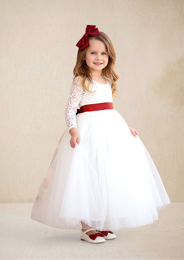 Classic White Long Sleeve Flower Girl Dress - 
