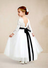 Classic White Long Sleeve Flower Girl Dress - 
