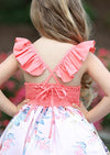 Coral Blossom Cotton Ruffle Cross Back Dress - 