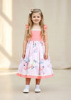 Coral Blossom Cotton Ruffle Cross Back Dress - 