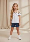Cotton Top & Denim Shorts Set in White - 
