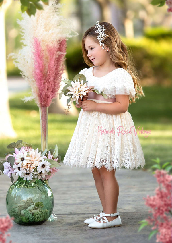 ivory lace flower girl dress with sash