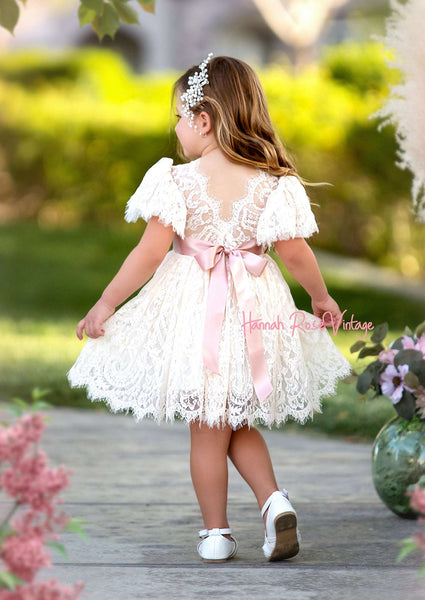 Girls ivory lace dress best sale